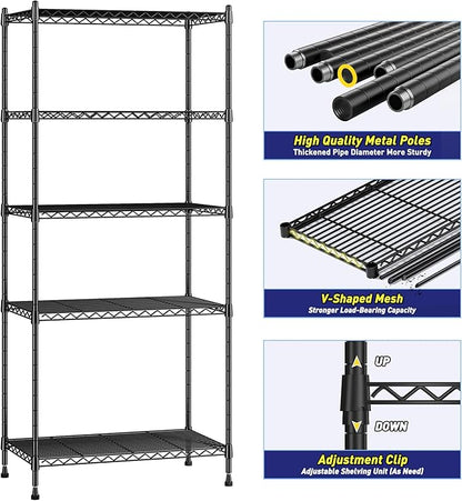 59.4" H x 21.5" W x13.6 D 5-Tier Storage Shelves 1010LBS Wire Shelving - Image 8