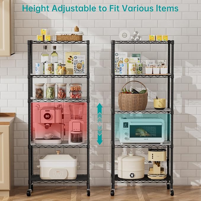 SINGAYE 5 Shelves Storage Shelf Wire Closet Bathroom Organizers Metal Pantry - Image 7