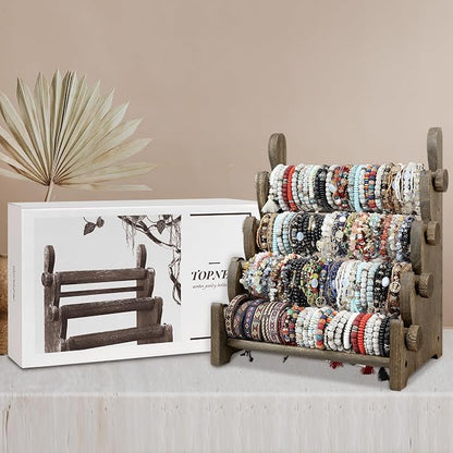 TOPNEW 4 Tier Wooden Bracelet Holder, Scrunchie Bangle Watch Necklace Display - Image 6