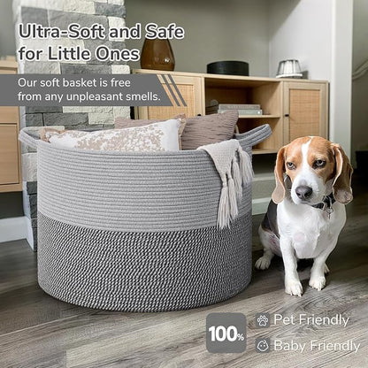 INDRESSME 115L Extra Large Blanket Basket, Cotton Rope Basket - Image 5