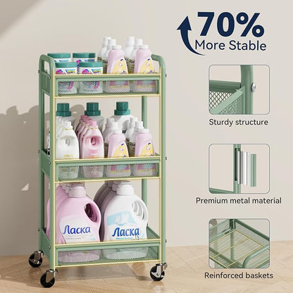 YASONIC 3 Tier Rolling Cart – Metal Utility Storage Carts - Image 4