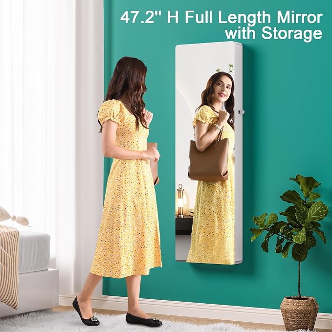 HNEBC LED Mirror Jewelry Cabinet, 47.2" Wall Mounted Jewelry Organizer - Image 6