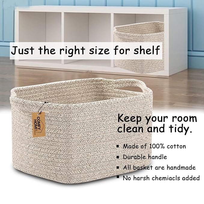 COMFY-HOMI Storage Basket for Shelves, Woven Baskets for Storage, Cotton Rope - Image 2