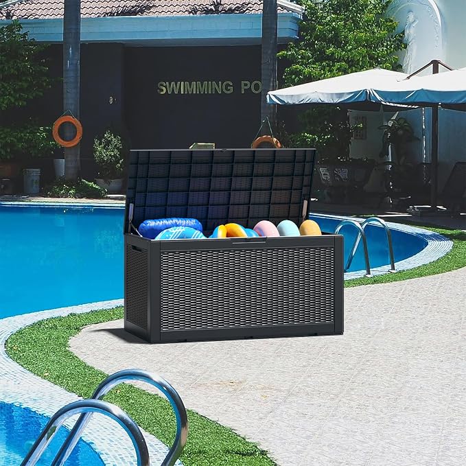 100 Gallon Deck Box Lockable Rattan Outdoor Storage Box waterproof Outdoor - Image 7