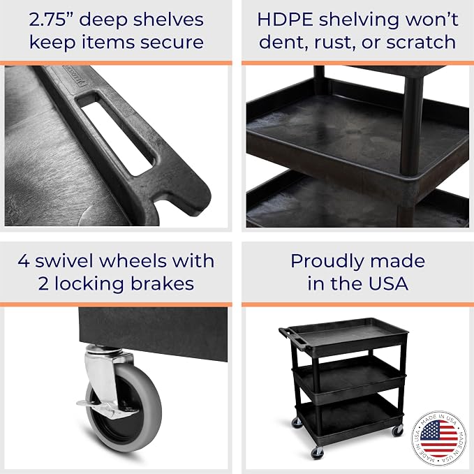 Stand Steady Tubstr Large 3 Shelf Utility Cart | Heavy Duty, Holds Up to 300 - Image 2