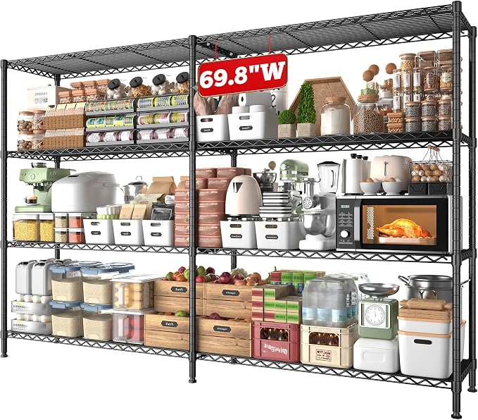 REIBII 69.8" W Storage Shelves 1250LBS Wire Shelving Unit 4 Tier Metal Shelving by REIBII