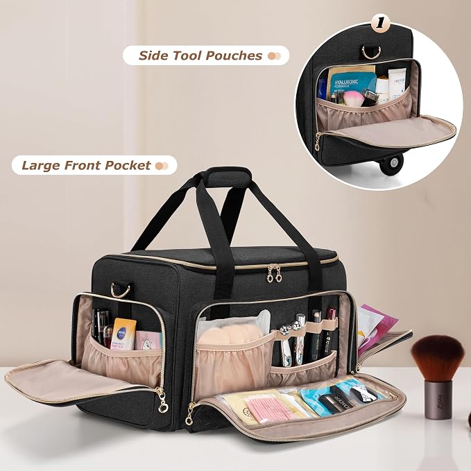 LUXJA Rolling Makeup Case with 3 Removable Pouches and 1 Makeup Brush Bag - Image 4