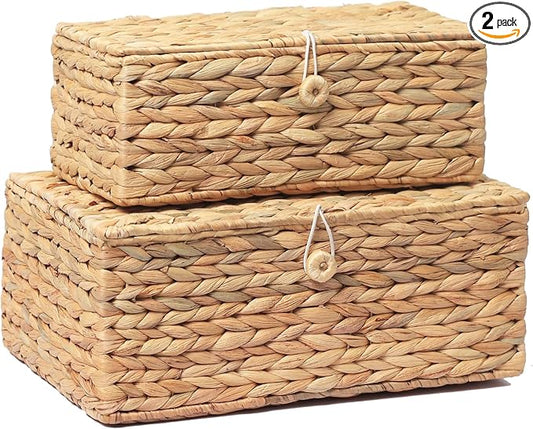 Set of 2 Rectangular Wicker Storage Bins by RattanWebbingMeshRolls