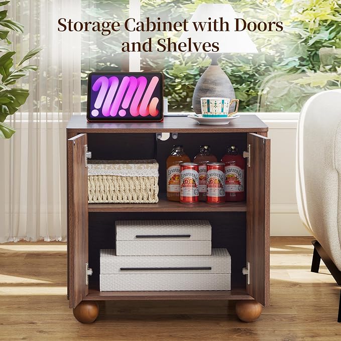 Bed Side Table Set of 2 with Charging Station, Mid Century Modern Nightstand - Image 4