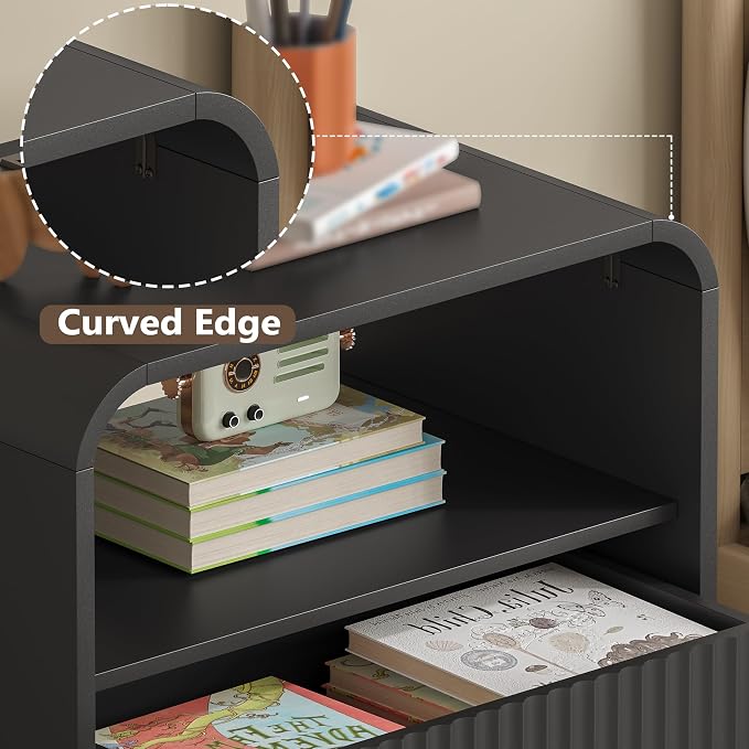 Dresser with 2 Drawers and Charging Station, Fluted Bedside Table with Round - Image 5