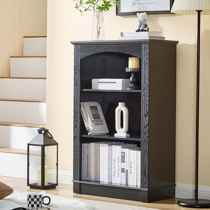 Black Bookshelf, 3 Tier Bookcase and Kids Bookshelf, Small Storage Cabinet by LIDYUK