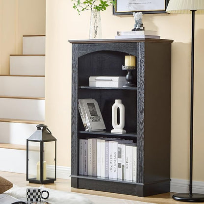 Black Bookshelf, 3 Tier Bookcase and Kids Bookshelf, Small Storage Cabinet by LIDYUK