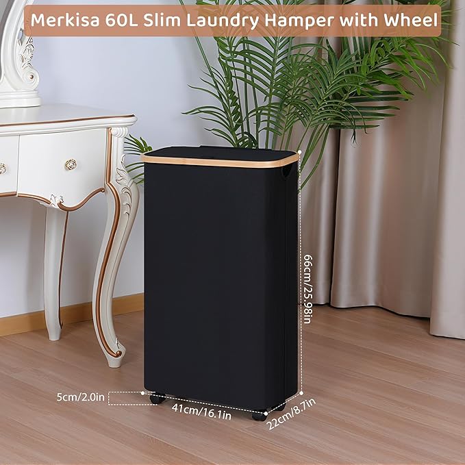 Slim Laundry Basket with Wheels, Narrow Hampers - Image 2