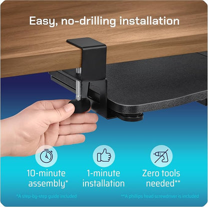 Keyboard Tray | Under Desk Keyboard Tray Slide Out w/Adjustable C-Clamps - Image 7