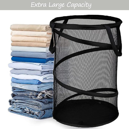 BATTOO 2 Pack Black X-Large Collapsible Laundry Basket Foldable Mesh Pop Up - Image 3