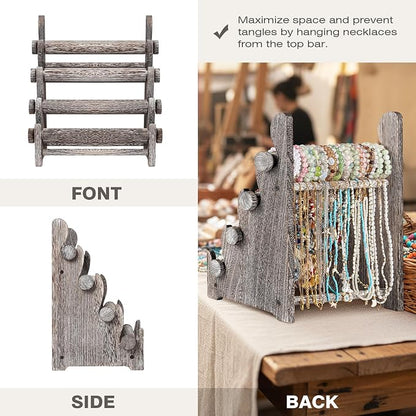 TOPNEW 4 Tier Wooden Bracelet Holder, Scrunchie Bangle Watch Necklace Display - Image 3