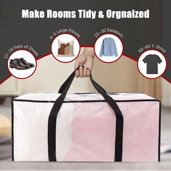 Extra Large Moving Bags with Zippers & Carrying Handles, Heavy-Duty Storage Tote - Image 5