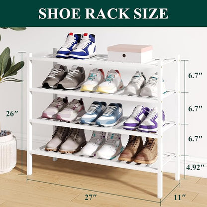 Smiry Bamboo Shoe Rack for Closet, 4 Tier Wooden Stackable Shoe Organizer - Image 2
