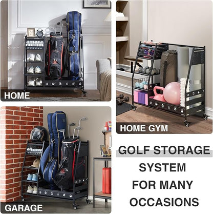 Lauren&Harold Golf Bag Organizer Garage Storage, Golf Storage Rack Stand Fits 2 - Image 7