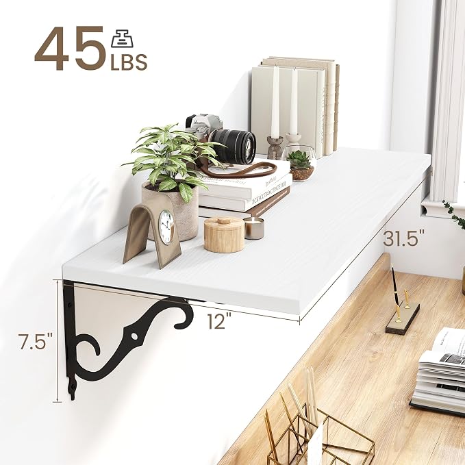 White Floating Shelves for Wall, 12 Inch Deep Floating Shelf - Image 3