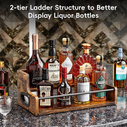 KLM Liquor Bottle Display Shelf, Coffee Syrup Rack Organizer, 2 Step Countertop - Image 7