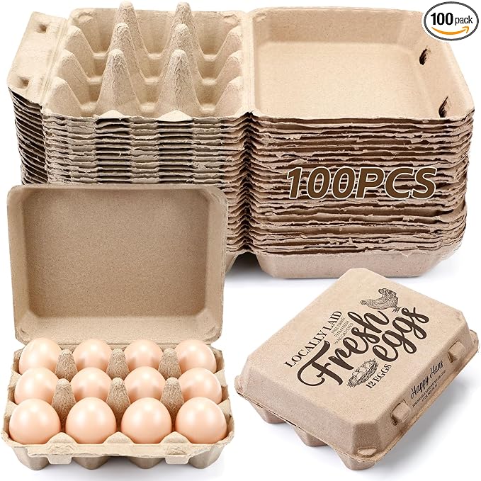 Zhanmai 100 Pack Egg Carton Bulk 12 Chicken Duck Egg Carton Vintage Printed by Zhanmai