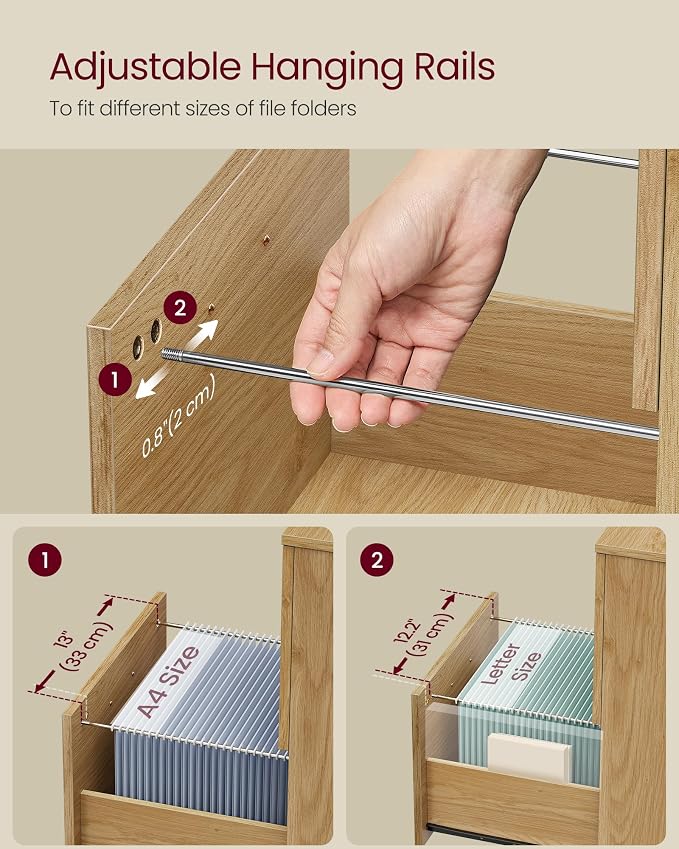 VASAGLE 2-Drawer File Cabinet, Small Rolling Filing Cabinet - Image 5