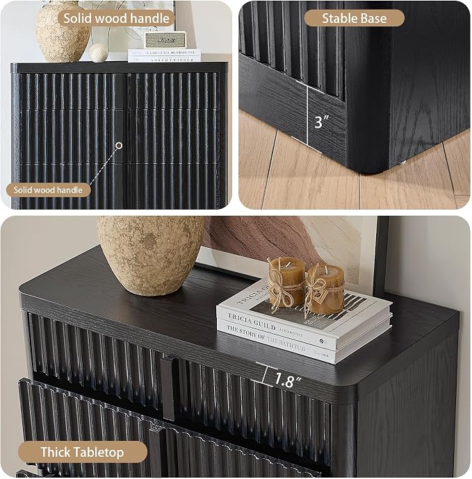 Black Fluted Dresser for Bedroom, Chest of Drawers, Curved Profile Design - Image 4
