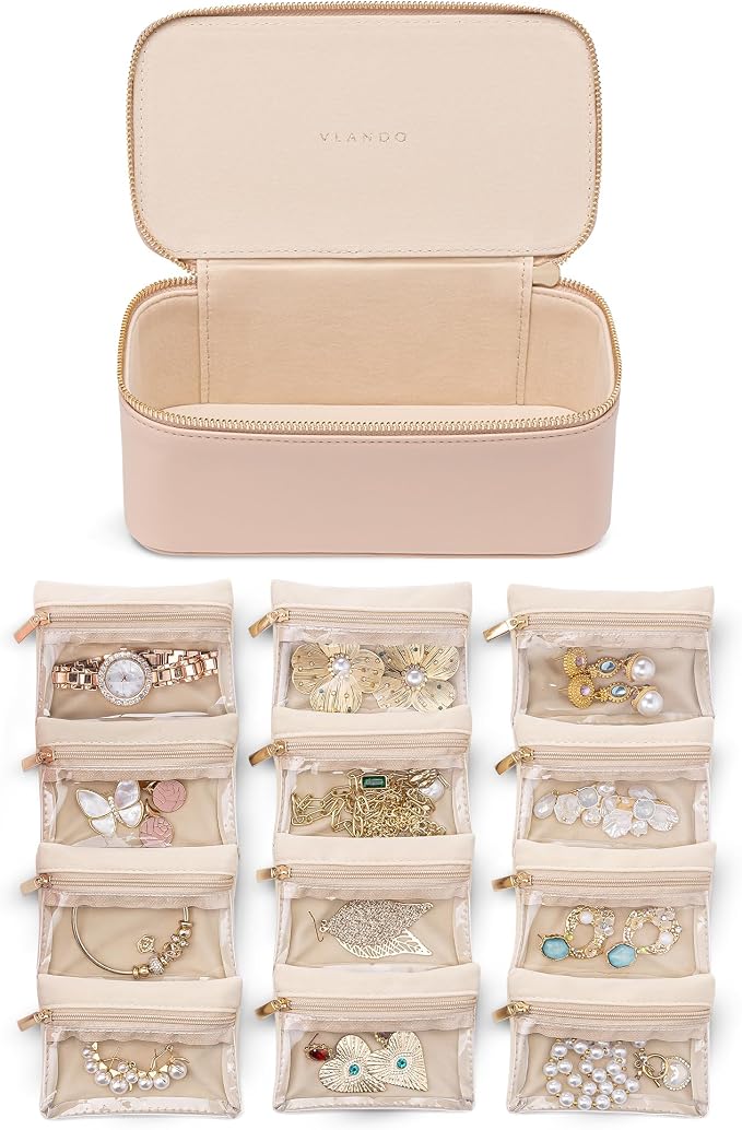 Vlando Jewelry Box with 12 Velvet Jewelry Bags Travel Jewelry Case by VLANDO