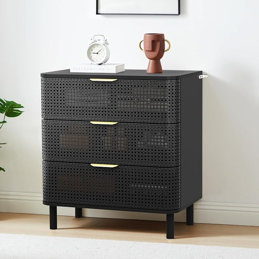 ORRD 3 Drawer Dresser, Modern Iron Rattan Cabinet Dresser by ORRD