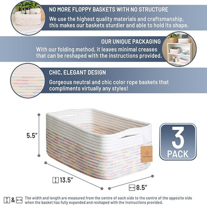 NaturalCozy 13.5”x8.5”x5.5” Rectangle Storage Baskets - Image 2