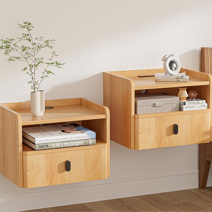 Floating Nightstand Set of 2, Modern Wall Mount Bedside Table by GENGKHAN