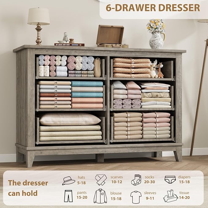 GarveeHome 6 Dresser for Bedroom, 47 in Wide Drawer Dresser - Image 6