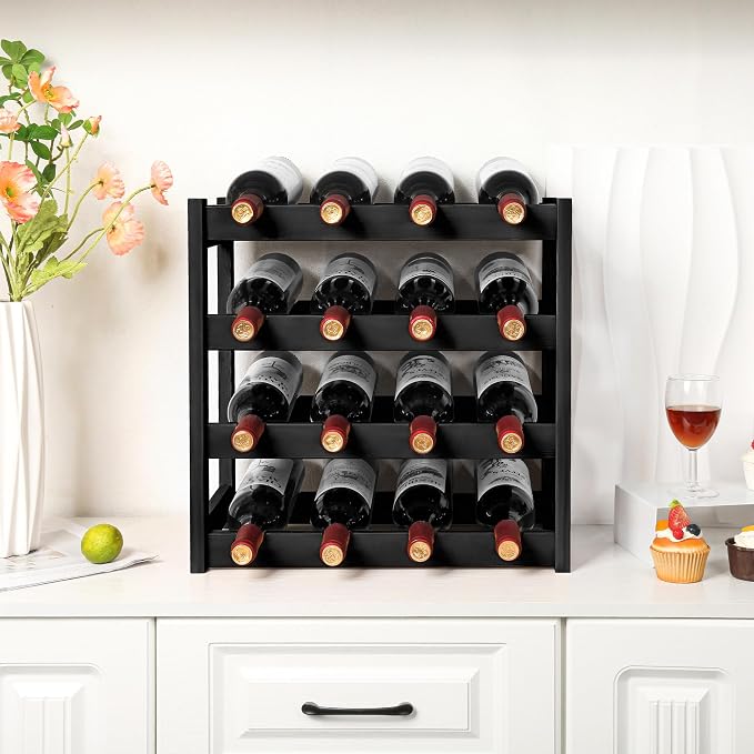 VASMIA Wine Rack, 4-Tier Bamboo Wine Racks Countertop, Sturdy and Durable Wine - Image 3