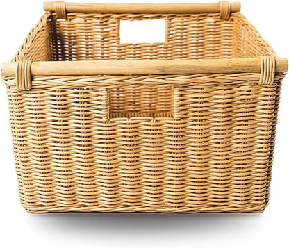 The Basket Lady Deep Pole Handle Wicker Storage Basket, 11.5 in L x 11.5 in W x - Image 3