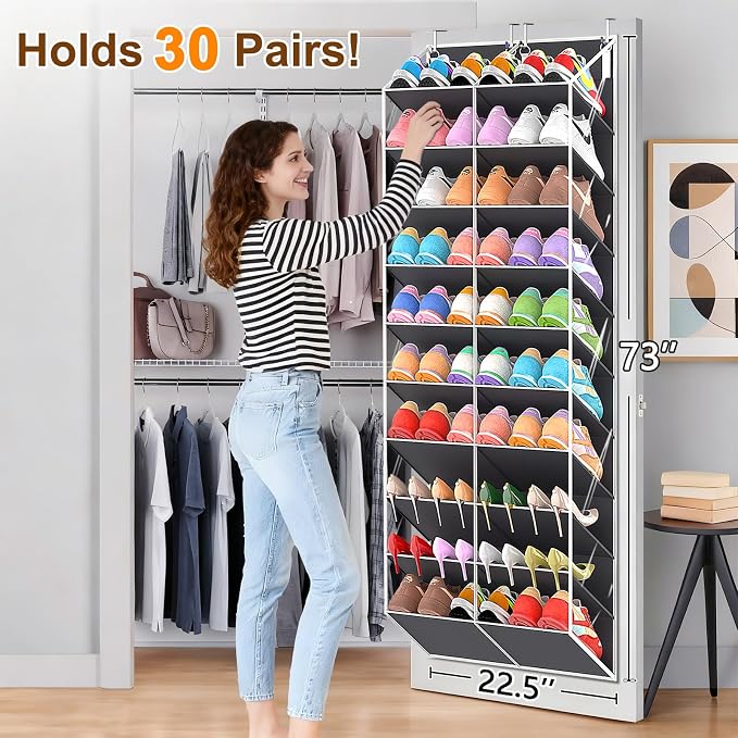 30 Pairs Over the Door Shoe Organizer, 10-Tier Door Shoes Rack Storage Fit All - Image 2