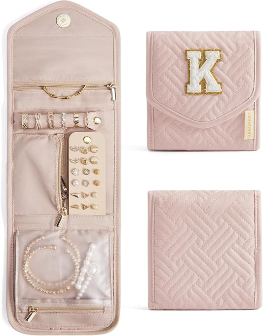 BAGSMART Travel Jewelry Organizer Case K Initial Foldable Jewelry Roll by BAGSMART