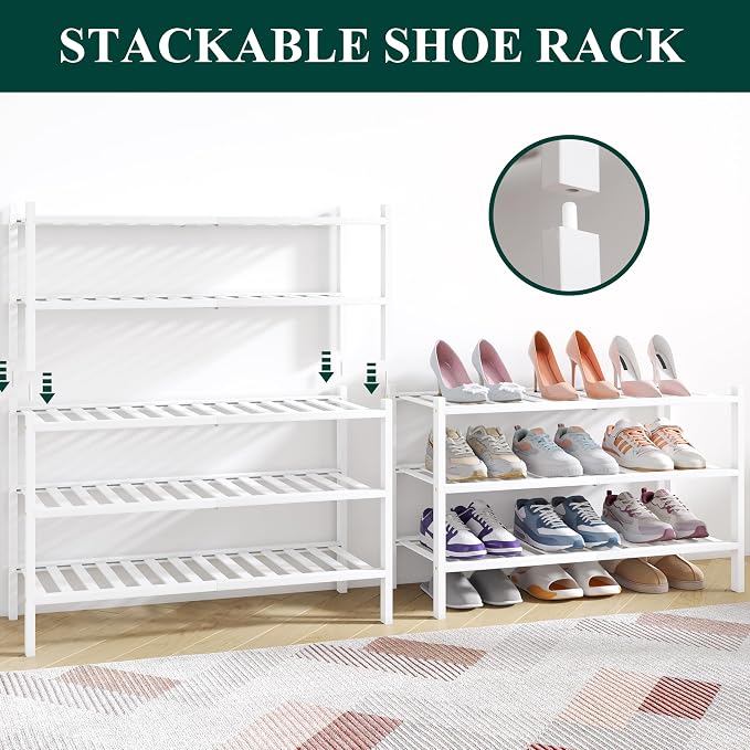 Smiry Bamboo Shoe Rack for Closet, 6 Tier Wooden Stackable Shoe Organizer - Image 4