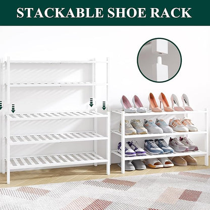 Smiry Bamboo Shoe Rack for Closet, 5 Tier Wooden Stackable Shoe Organizer - Image 4