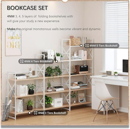 4NM 5 Tiers No Assembly Book Shelves, 51.2" H Folding Bookshelf Bookcase Open - Image 5
