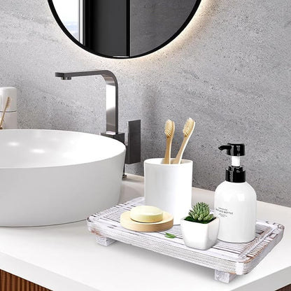 Bathroom Counter Tray Wood Pedestal Stand White Kitchen Countertop Trays - Image 2