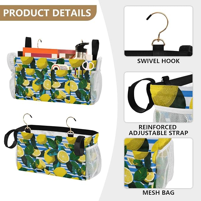 White and Blue Striped Lemons Bedside Caddy - Image 5