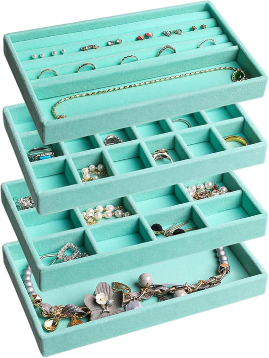 Frebeauty Jewelry Organizer Tray, Stackable Velvet Jewelry Trays, Drawer by Frebeauty