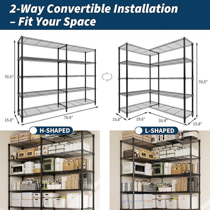 5 Tier Storage Shelving Unit Metal Shelves 70" W Wire Shelving, 70.8" H x 70.4" - Image 3