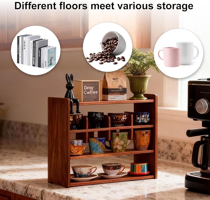 Coffee Cup Holder for Countertop Walnut Wood Coffee Mugs Holder for Kitchen Mug - Image 5