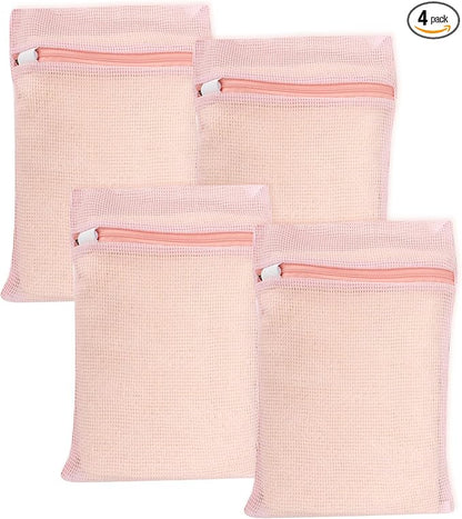 4 Piece Pink Small, Durable Organic Cotton Mesh Laundry Bag by NAHADS