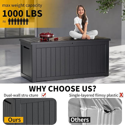 200 Gallon Deck Box, Resin Outdoor Indoor Waterproof Storage Box, Lockable - Image 4
