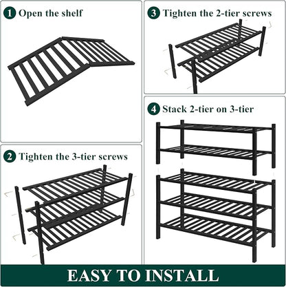 Smiry Bamboo Shoe Rack for Closet, 5 Tier Wooden Stackable Shoe Organizer - Image 6