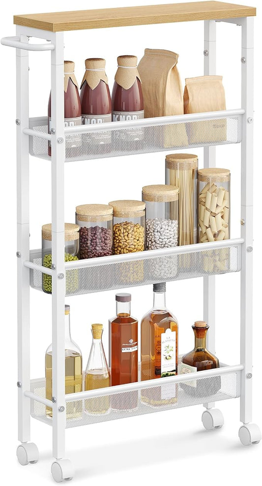 VASAGLE Slim Rolling Cart, 4-Tier Storage Cart, Narrow Cart by VASAGLEbySONGMICSHOME