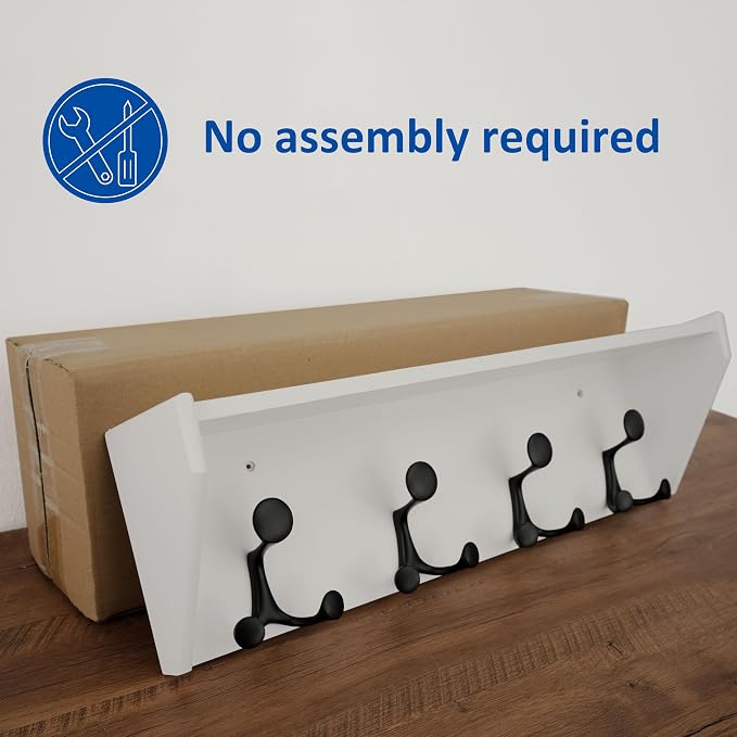 WEBI Wall Shelf with Hooks Underneath, 24” Long Wall Mounted Coat Rack with - Image 5